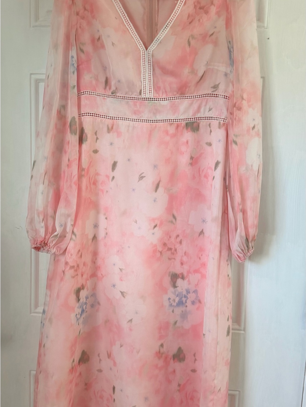 JJ House Blush Pink Watercolor Floral Midi Dress Regencycore Fairycore Size M - Picture 2 of 10